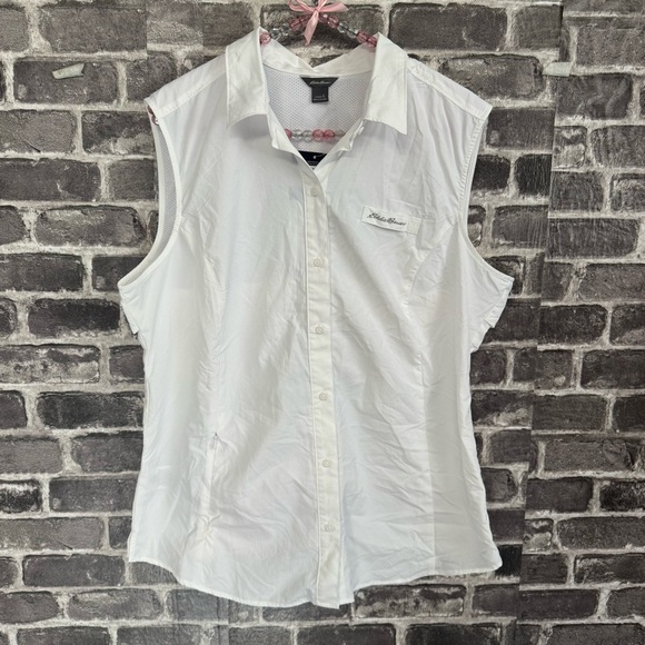 NWT Eddie Bauer Adventurer Pro Field Sleeveless Shirt white button down nylon - Picture 1 of 14